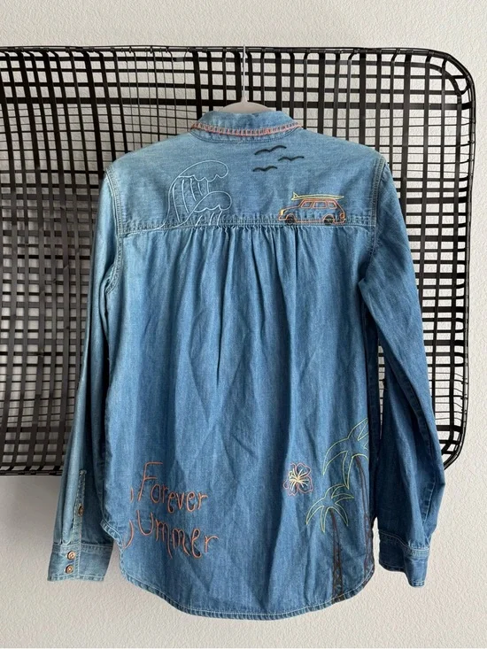 RARE SAMPLE Anthropologie Pilcro sample embroidered denim button down shirt - Picture 6 of 6